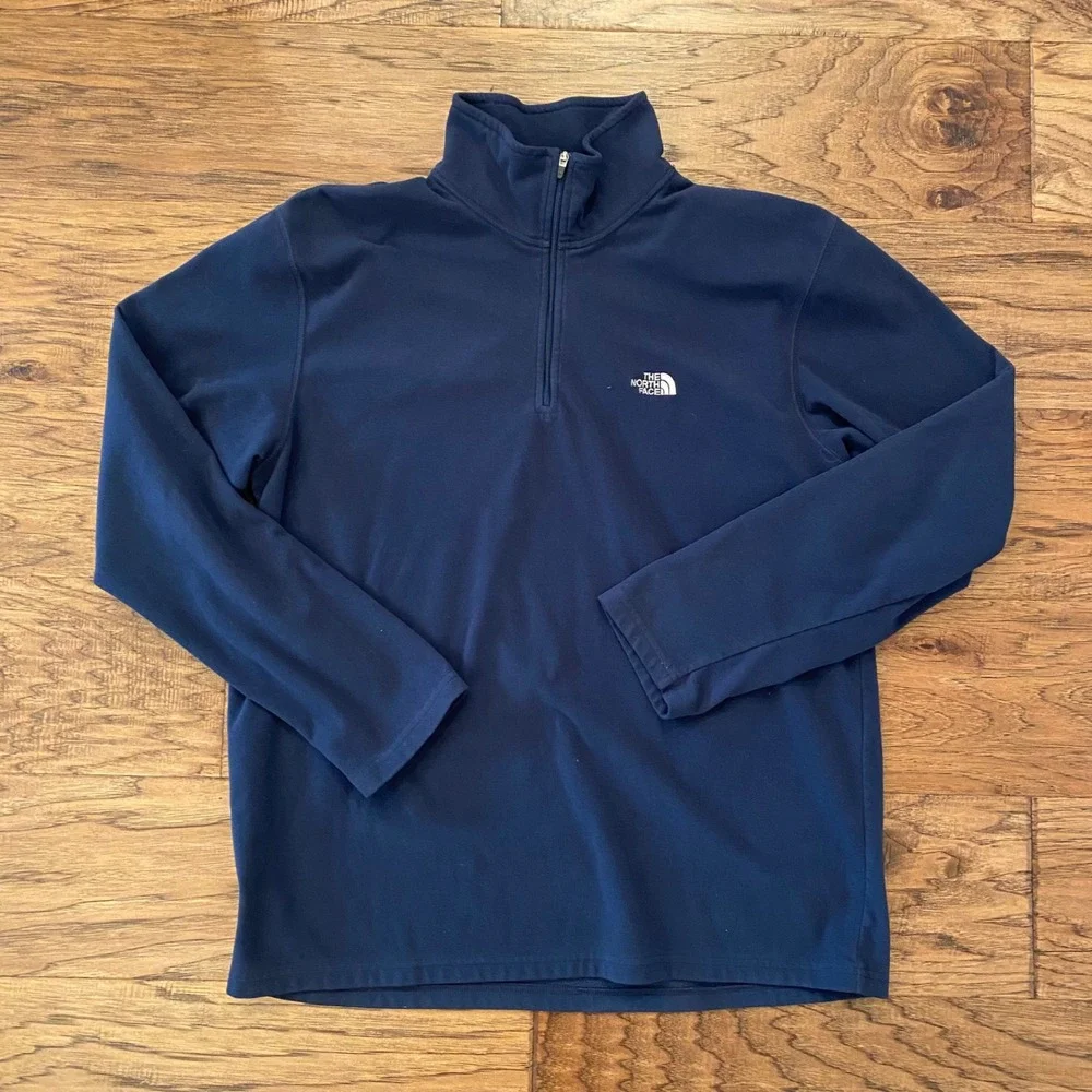 The North Face Mens TKA 100 Fleece Quarter Zip Pullover Navy Blue Large